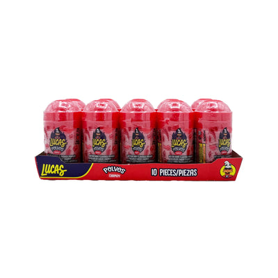 Pack of Lucas Polvo with red containers on a white background