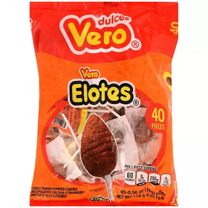 Vero Elote w/ Chile Lollipop Bag 40pc - Mexican Candy Store by Mexicrate
