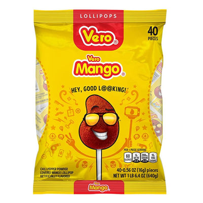 Vero Mango w/ Chili Lollipop Bag 40pc - Mexican Candy Store by Mexicrate